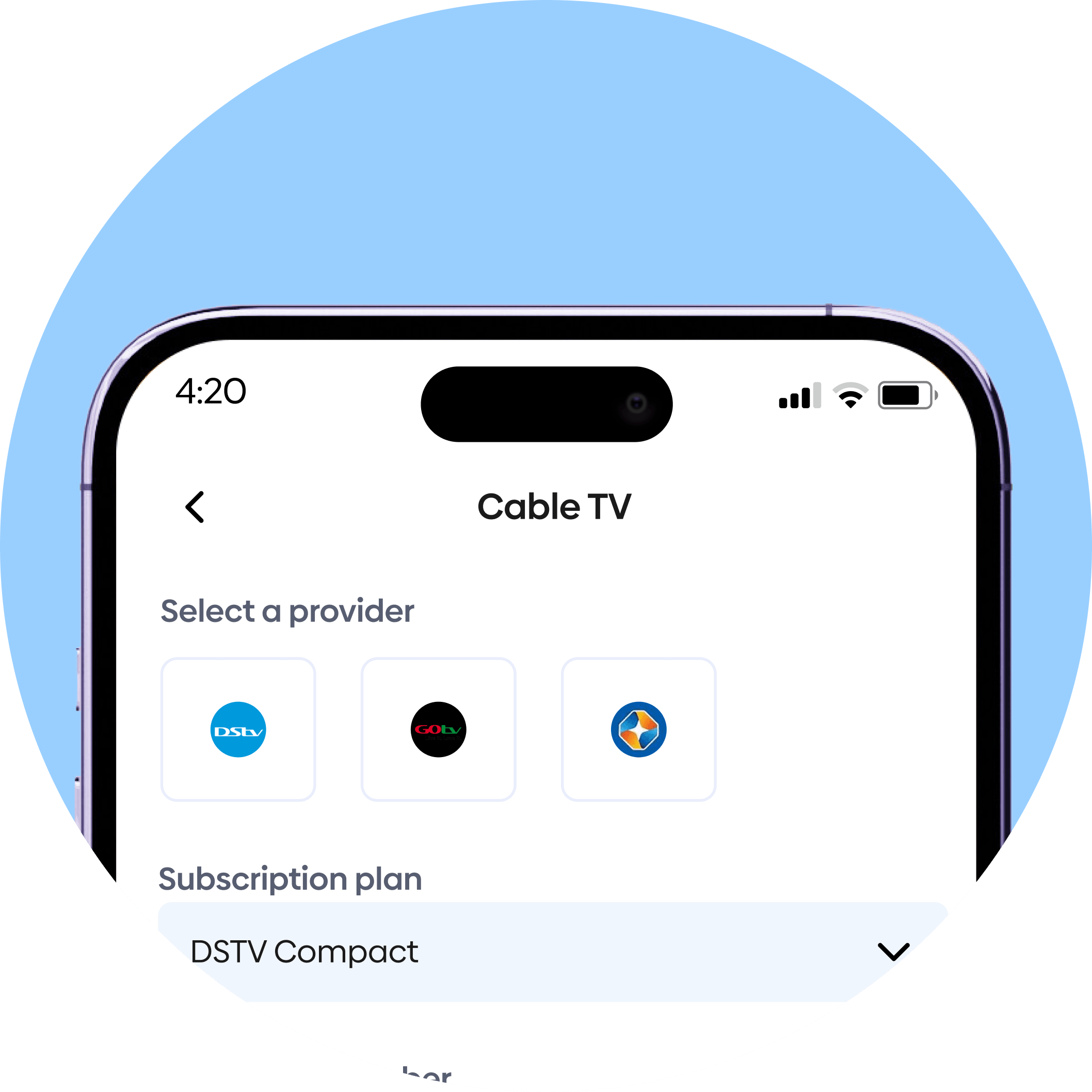 Coast data subscription screen